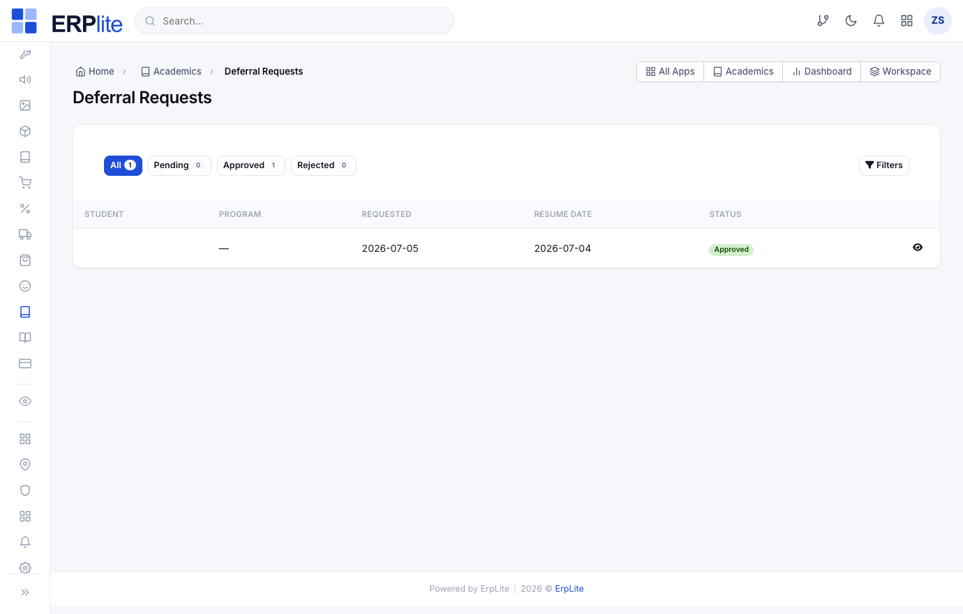 Student portal › Deferral Request · Admin