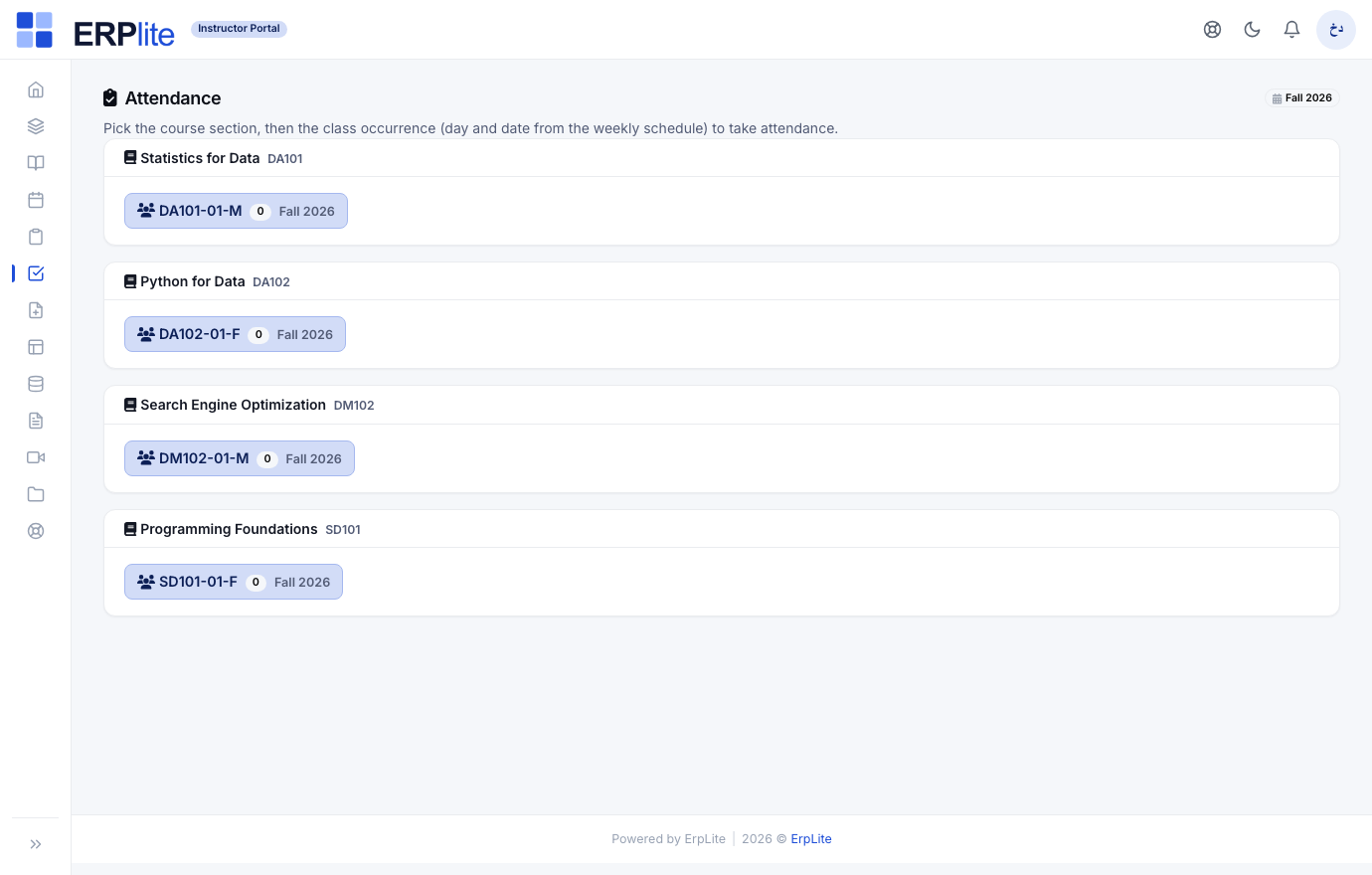 Instructor Portal › a section › Attendance