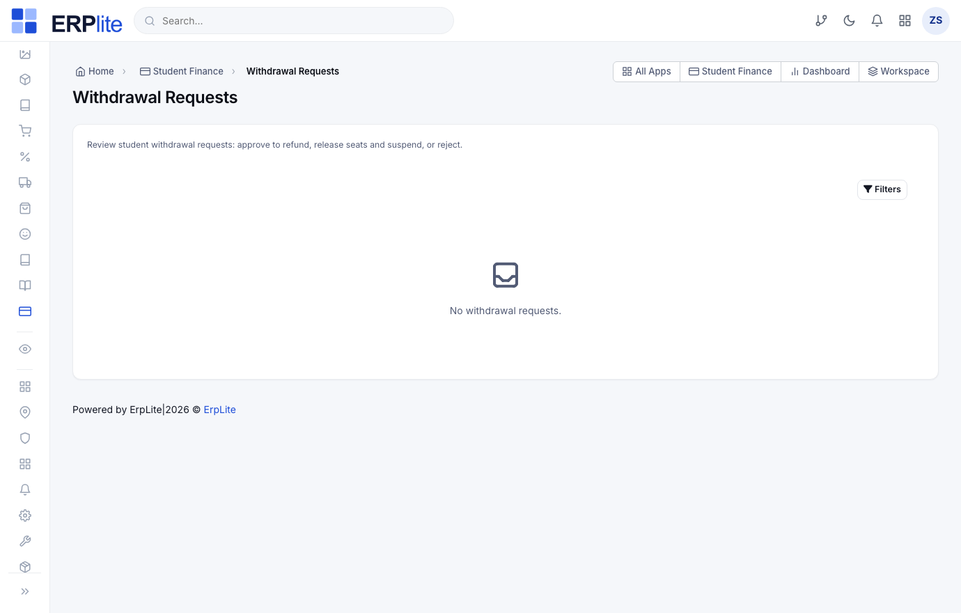 Student Finance › Withdrawal Requests · Refund Policies