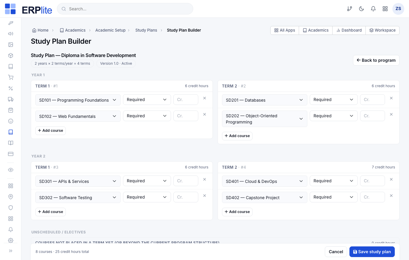 Before any cohort: the program structure & the study-plan builder