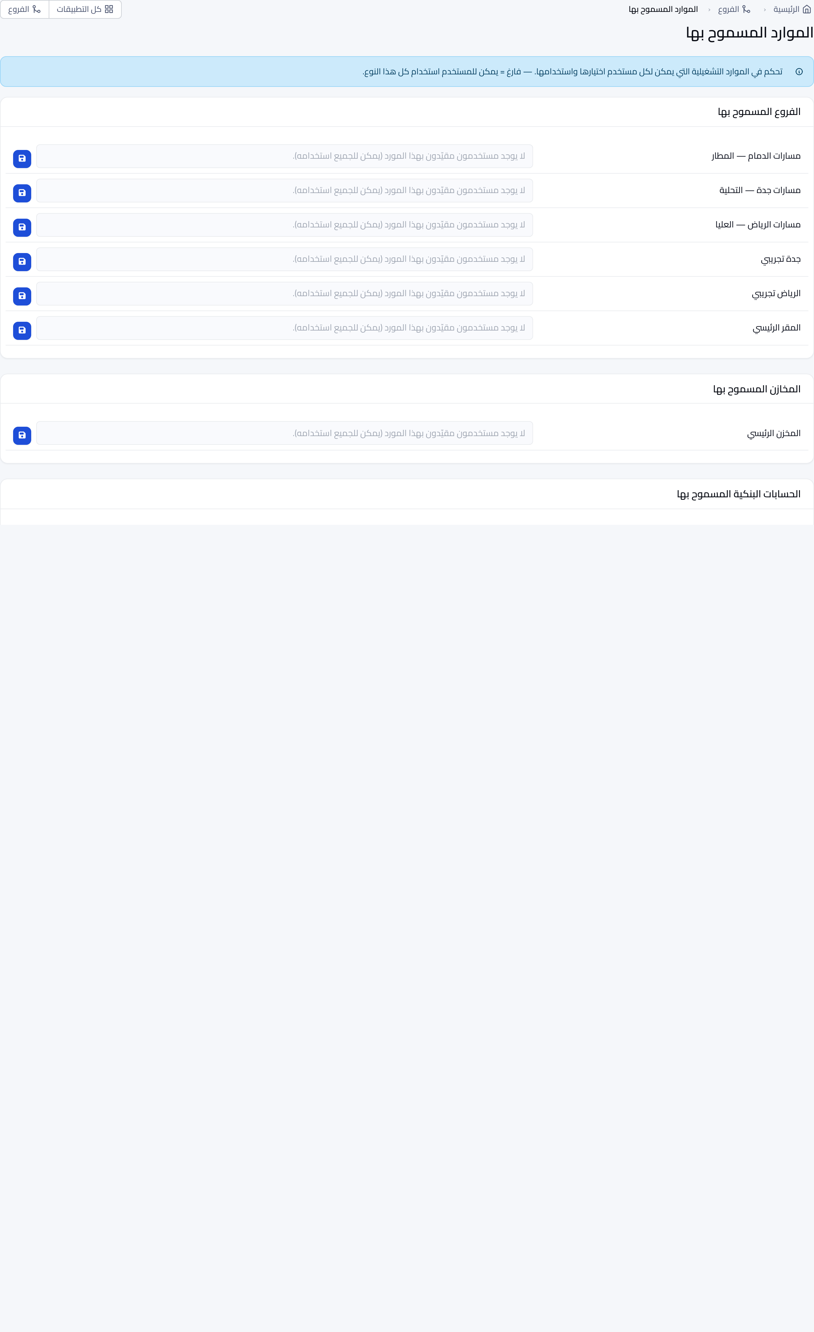 الموارد المسموح بها