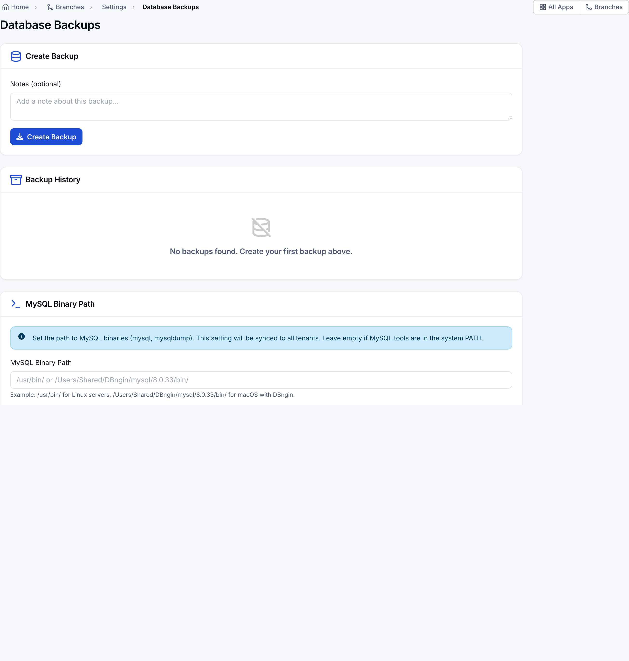 Settings › Backups