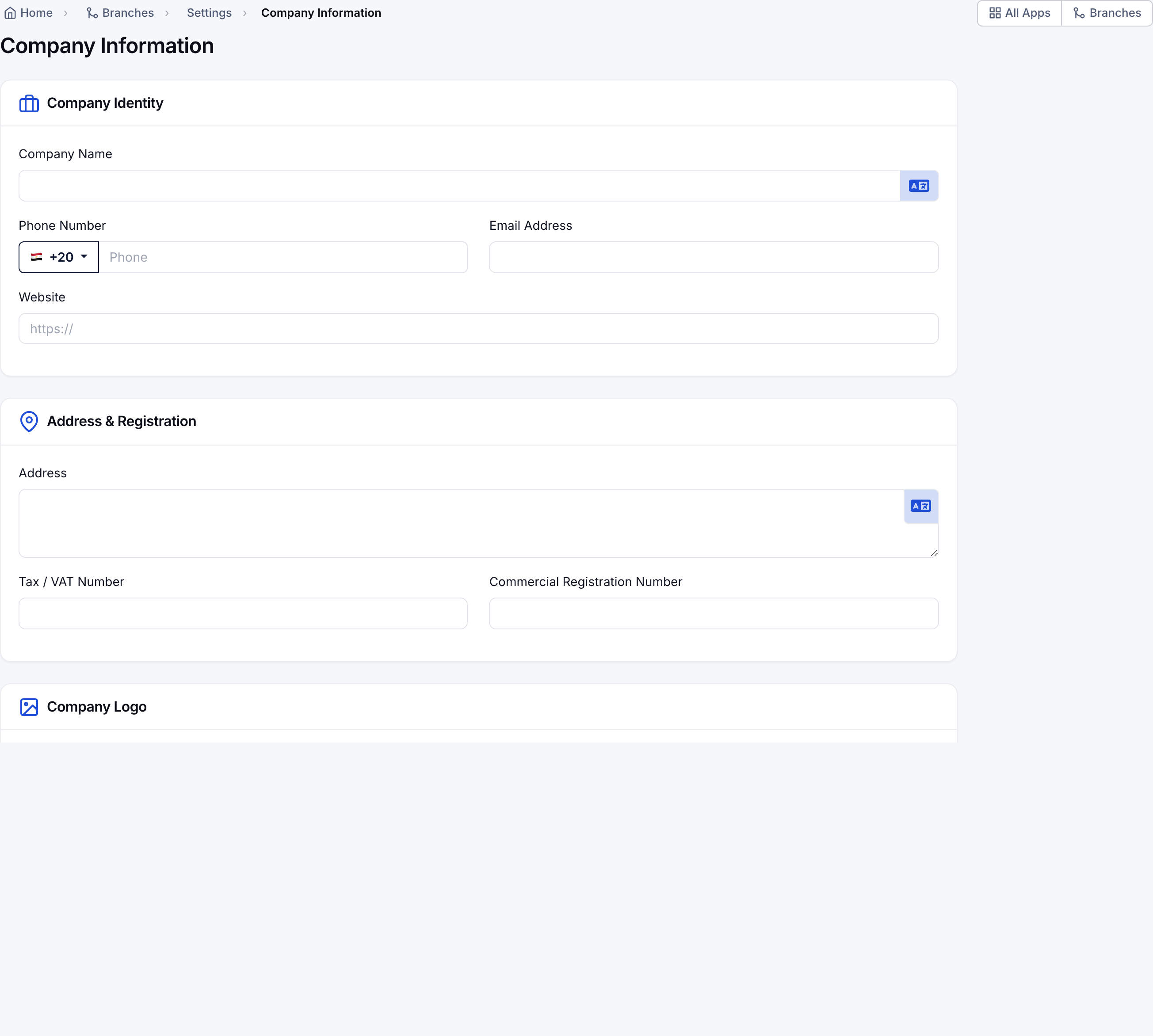 Settings › Company Info
