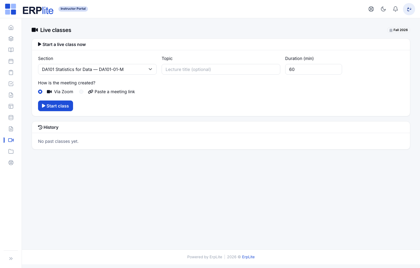 Instructor Portal › Live Classes